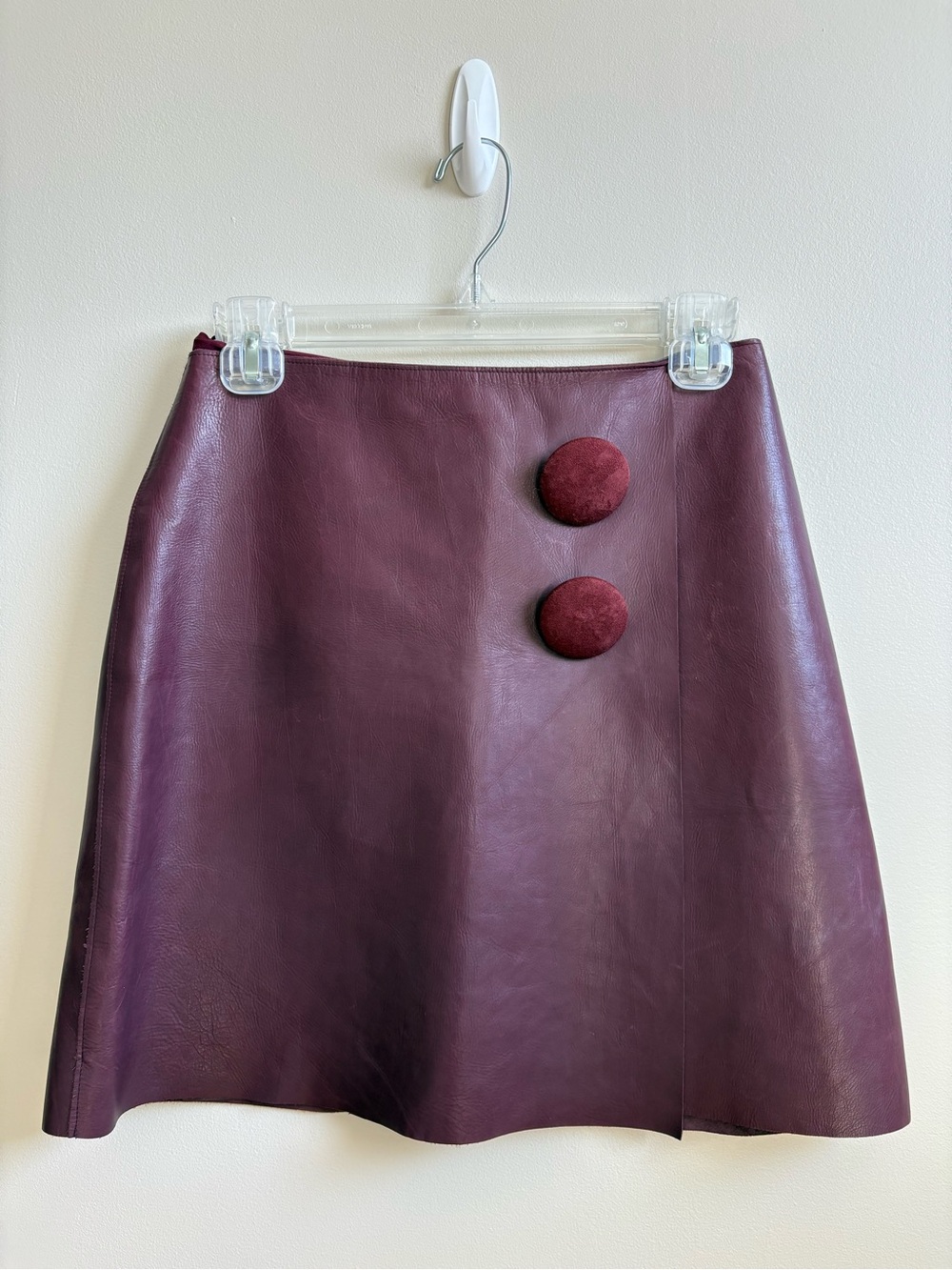Adam Lippes Plum Leather A-Line Mini Skirt